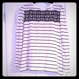 XL Loft striped shirt with lace appliqué NWT
